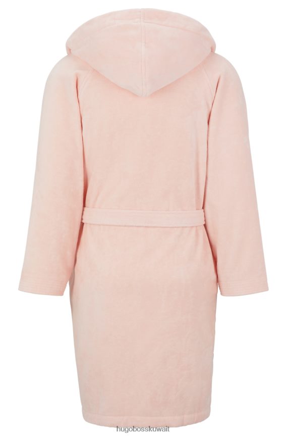 4TFNJN3696 لون القرنفل Hugo Boss هوغو رداء حمام من القطن المصري مع طية صدر شال ذات علامة تجارية باللون الوردي