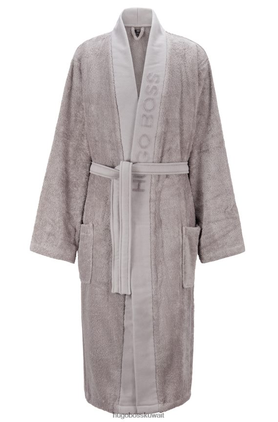 4TFNJN3697 رمادي Hugo Boss رداء حمام من القطن المصري مع طية صدر السترة ذات العلامة التجارية باللون الرمادي هوغو