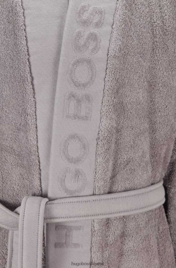 4TFNJN3697 رمادي Hugo Boss رداء حمام من القطن المصري مع طية صدر السترة ذات العلامة التجارية باللون الرمادي هوغو