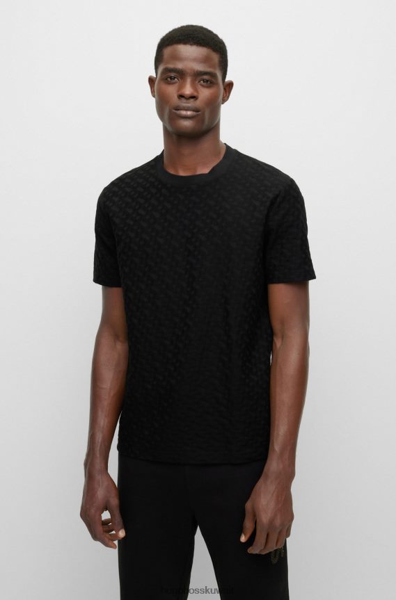 4TFNJN3705 أسود Hugo Boss تيشيرت بنقش المونوغرام من قطن الجاكار هوغو باللون الأسود