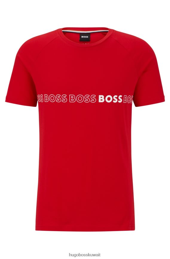 4TFNJN3706 أحمر Hugo Boss تي شيرت أحمر من Hugo مصنوع من القطن العضوي بقصة ضيقة مع شعارات متكررة