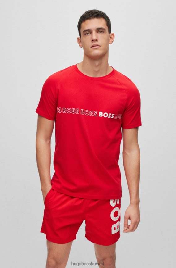 4TFNJN3706 أحمر Hugo Boss تي شيرت أحمر من Hugo مصنوع من القطن العضوي بقصة ضيقة مع شعارات متكررة