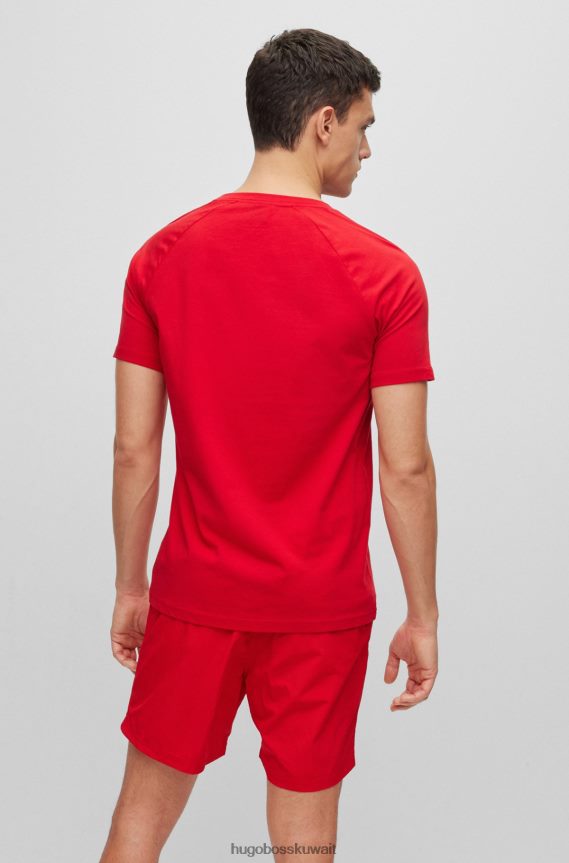 4TFNJN3706 أحمر Hugo Boss تي شيرت أحمر من Hugo مصنوع من القطن العضوي بقصة ضيقة مع شعارات متكررة