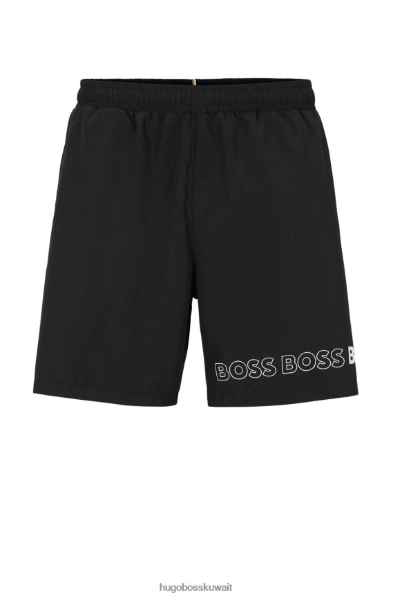 4TFNJN3708 أسود Hugo Boss شورت سباحة من مادة معاد تدويرها من Hugo مع شعارات متكررة باللون الأسود