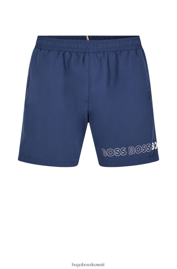 4TFNJN3709 أزرق غامق Hugo Boss شورت سباحة مصنوع من مواد معاد تدويرها مع شعارات متكررة باللون الأزرق الداكن