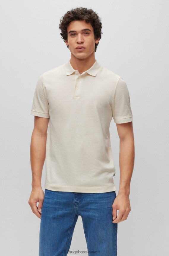 4TFNJN3711 أبيض Hugo Boss تي شيرت من القطن المرسيري بقصّة ضيّقة مع هيكل على شكل قرص العسل باللون الأبيض هوغو