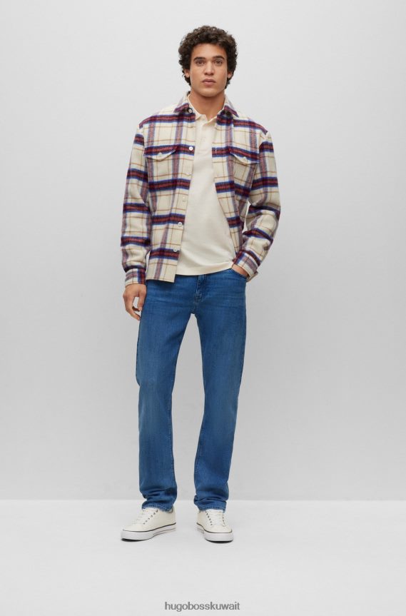 4TFNJN3711 أبيض Hugo Boss تي شيرت من القطن المرسيري بقصّة ضيّقة مع هيكل على شكل قرص العسل باللون الأبيض هوغو