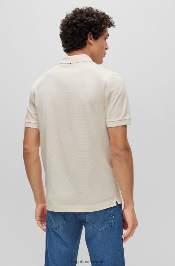 4TFNJN3711 أبيض Hugo Boss تي شيرت من القطن المرسيري بقصّة ضيّقة مع هيكل على شكل قرص العسل باللون الأبيض هوغو