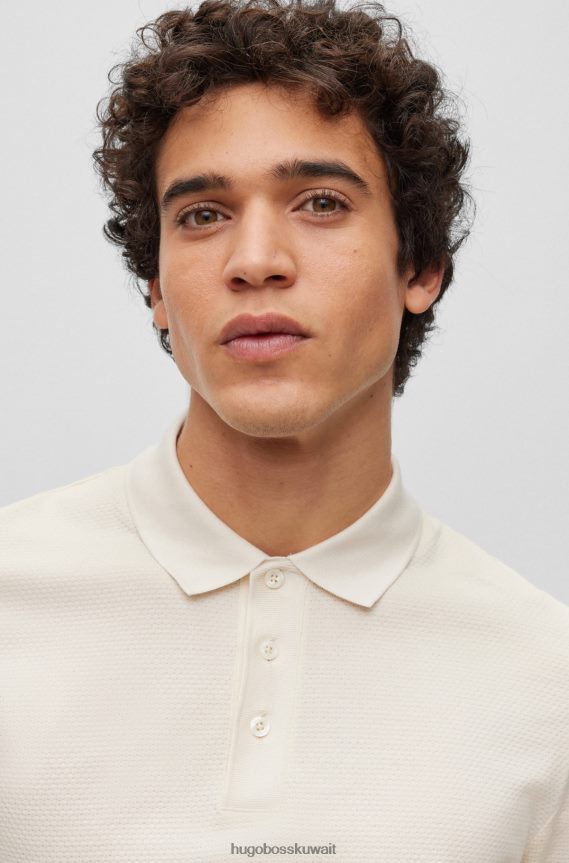 4TFNJN3711 أبيض Hugo Boss تي شيرت من القطن المرسيري بقصّة ضيّقة مع هيكل على شكل قرص العسل باللون الأبيض هوغو