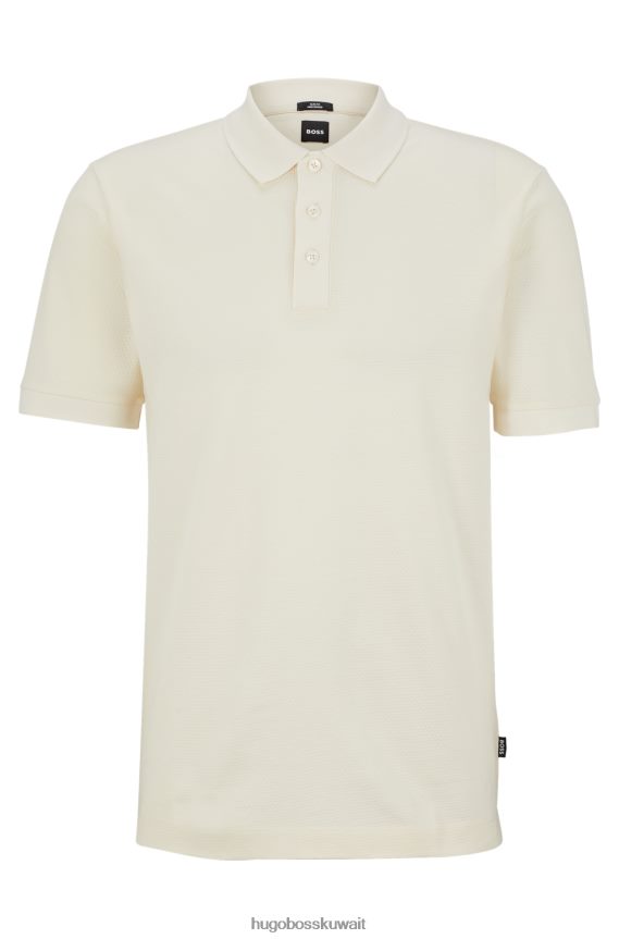 4TFNJN3711 أبيض Hugo Boss تي شيرت من القطن المرسيري بقصّة ضيّقة مع هيكل على شكل قرص العسل باللون الأبيض هوغو