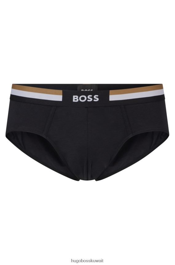 4TFNJN3715 أسود Hugo Boss سراويل هوغو من مزيج القطن باللون الأسود مع حزام خصر مخطط