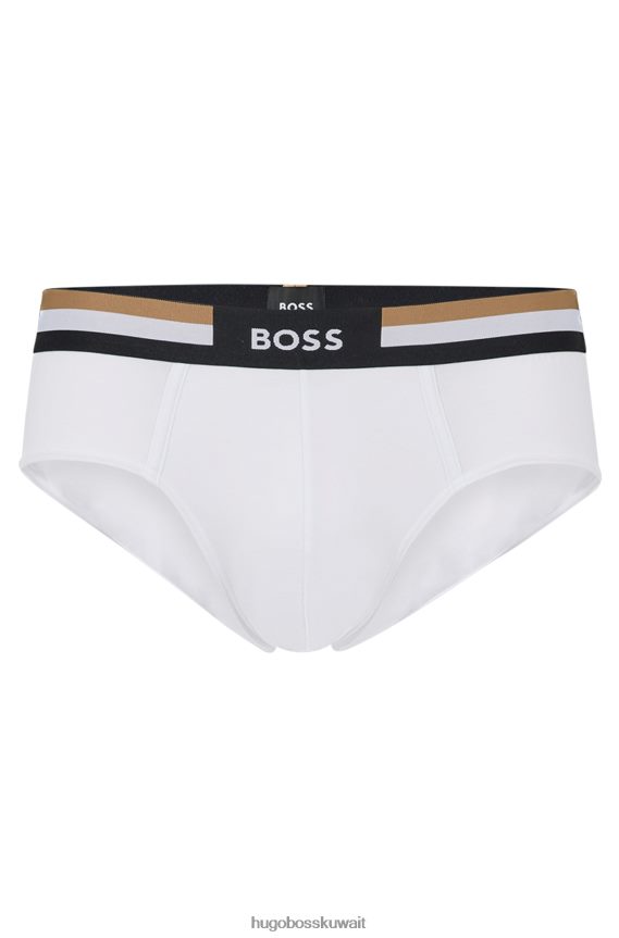 4TFNJN3716 أبيض Hugo Boss سراويل هوغو من مزيج القطن مع حزام خصر مخطط باللون الأبيض