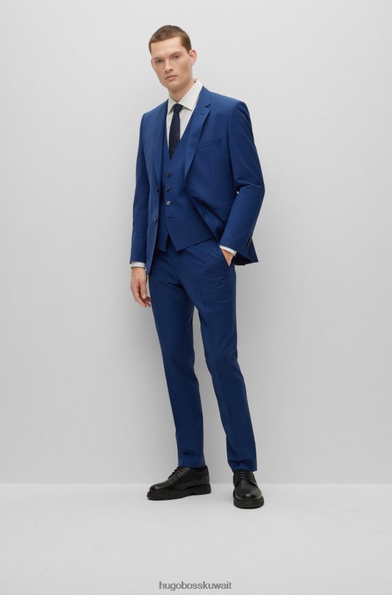 4TFNJN3719 أزرق غامق Hugo Boss صدرية ضيقة من مزيج الصوف البكر باللون الأزرق الداكن