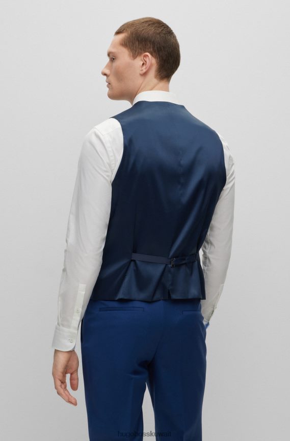 4TFNJN3719 أزرق غامق Hugo Boss صدرية ضيقة من مزيج الصوف البكر باللون الأزرق الداكن