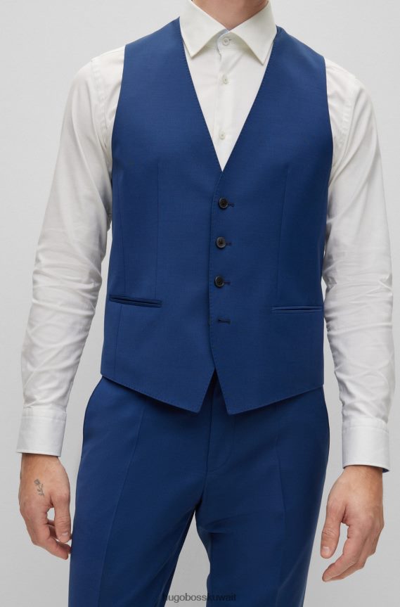 4TFNJN3719 أزرق غامق Hugo Boss صدرية ضيقة من مزيج الصوف البكر باللون الأزرق الداكن