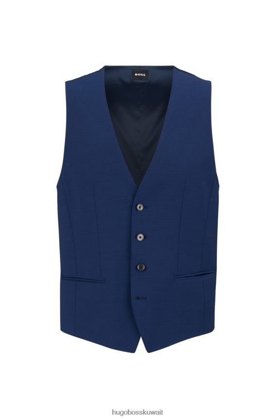 4TFNJN3719 أزرق غامق Hugo Boss صدرية ضيقة من مزيج الصوف البكر باللون الأزرق الداكن