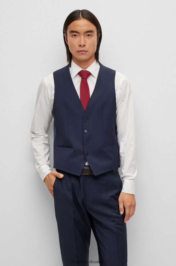 4TFNJN3720 أزرق غامق Hugo Boss صدرية هوغو زرقاء داكنة بقصة ضيقة من مزيج الصوف البكر