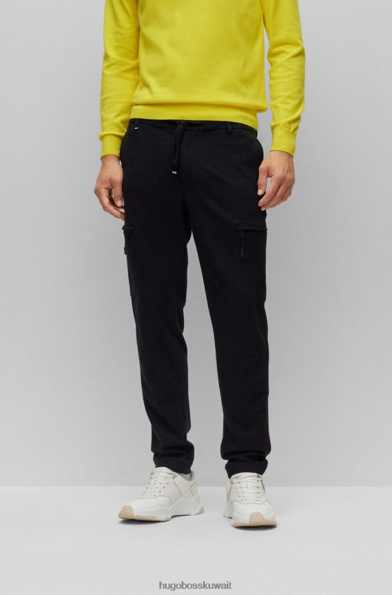 4TFNJN3723 أسود Hugo Boss بنطال كارغو منقوش بشكل صغير مع خصر برباط هوغو أسود