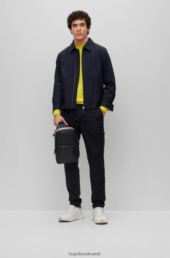 4TFNJN3723 أسود Hugo Boss بنطال كارغو منقوش بشكل صغير مع خصر برباط هوغو أسود