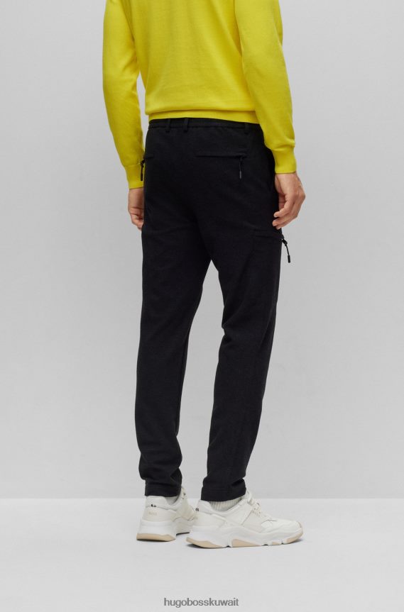 4TFNJN3723 أسود Hugo Boss بنطال كارغو منقوش بشكل صغير مع خصر برباط هوغو أسود