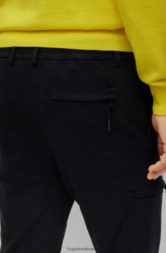 4TFNJN3723 أسود Hugo Boss بنطال كارغو منقوش بشكل صغير مع خصر برباط هوغو أسود