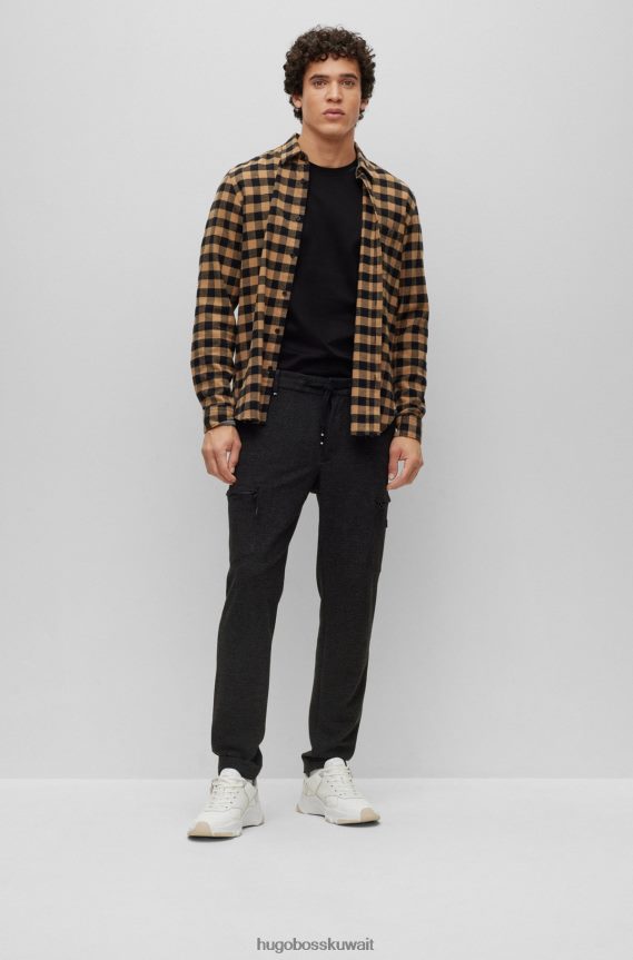 4TFNJN3724 أسود Hugo Boss بنطال كارجو أسود بنقش صغير مع خصر برباط