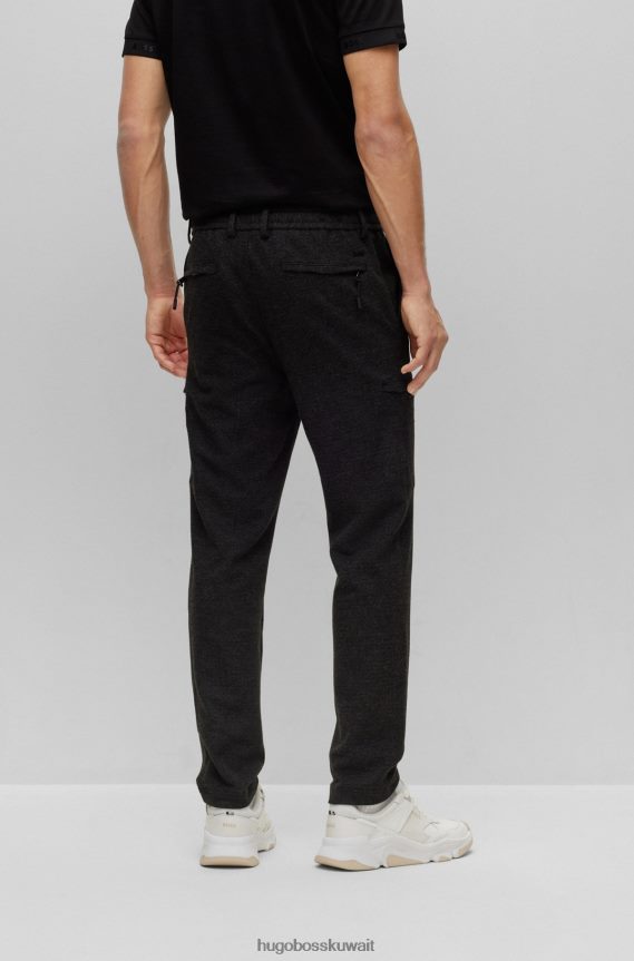 4TFNJN3724 أسود Hugo Boss بنطال كارجو أسود بنقش صغير مع خصر برباط