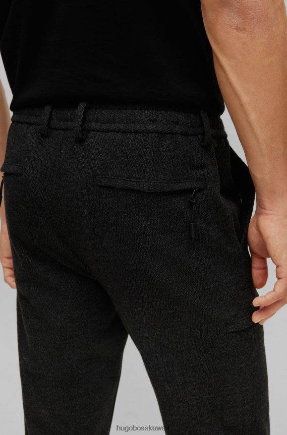 4TFNJN3724 أسود Hugo Boss بنطال كارجو أسود بنقش صغير مع خصر برباط
