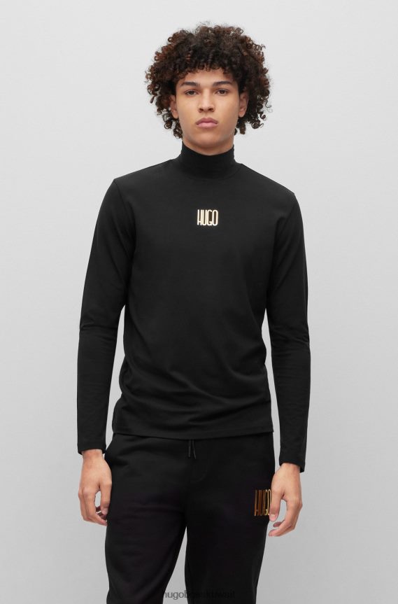 4TFNJN3727 أسود Hugo Boss تيشيرت هوغو أسود بياقة دائرية وقصة ضيقة مع تفاصيل الشعار