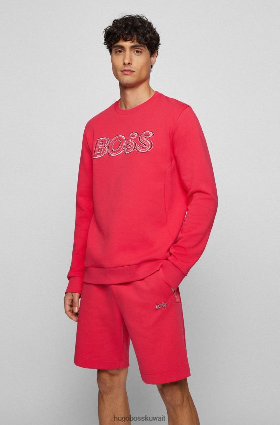 4TFNJN3729 لون القرنفل Hugo Boss سويت شيرت من مزيج القطن مع طبقات من شعار التطريز باللون الوردي