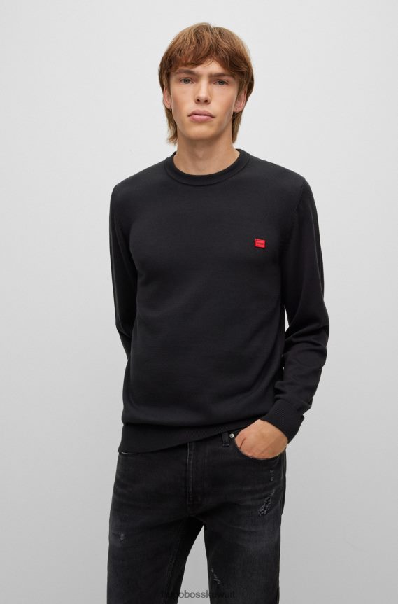 4TFNJN3736 أسود Hugo Boss سترة سوداء من القطن العضوي مع شعار هوغو باللون الأحمر