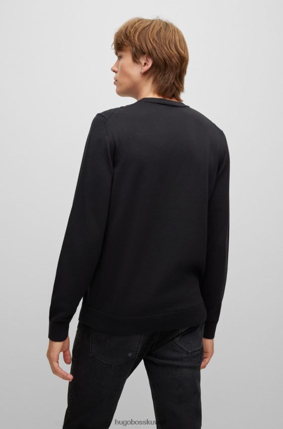 4TFNJN3736 أسود Hugo Boss سترة سوداء من القطن العضوي مع شعار هوغو باللون الأحمر