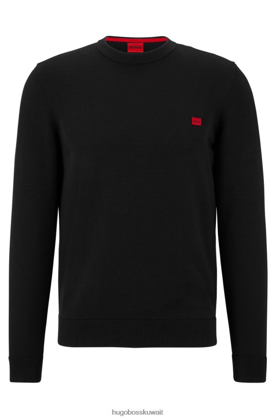 4TFNJN3736 أسود Hugo Boss سترة سوداء من القطن العضوي مع شعار هوغو باللون الأحمر