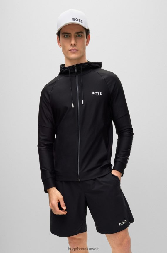 4TFNJN3737 أسود Hugo Boss سويت شيرت بغطاء رأس بشعار Hugo x Matteo Berrettini مصنوع من مادة مطاطية عالية الأداء