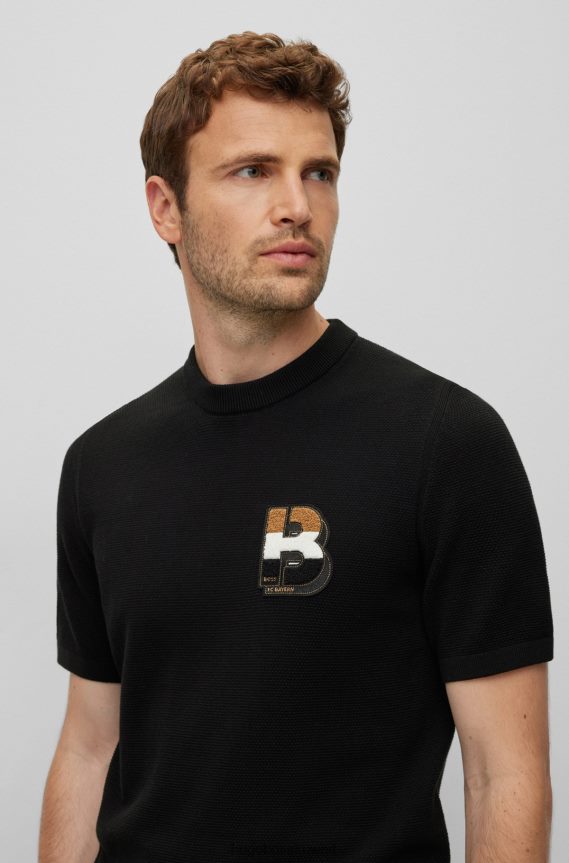 4TFNJN3747 أسود Hugo Boss سترة x fc bayern مونوغرامي من القطن المنظم مع خطوط مميزة