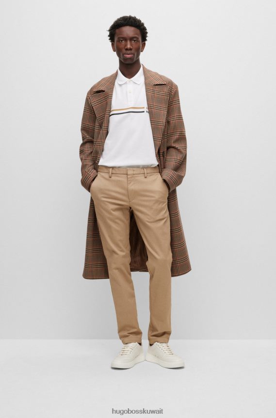 4TFNJN3751 أبيض Hugo Boss قميص بولو من القطن المرسيري باللون الأبيض مع شريط مميز وشعارات هوغو