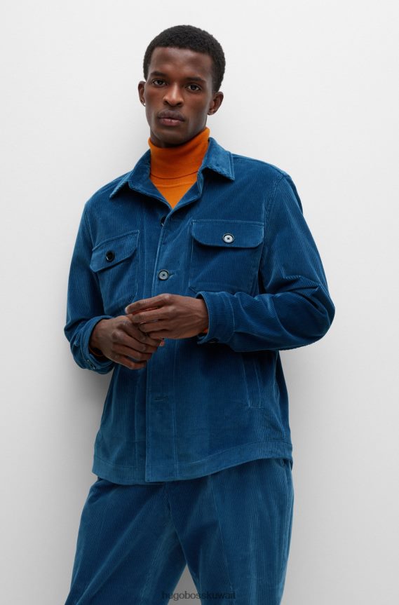 4TFNJN3754 أزرق Hugo Boss قميص هوغو باللون الأزرق بتصميم مريح مصنوع من القطن المضلع