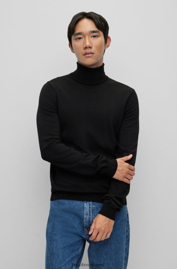 4TFNJN3760 أسود Hugo Boss سترة هوغو السوداء ذات الياقة المدورة ذات المقاس النحيف من الصوف البكر