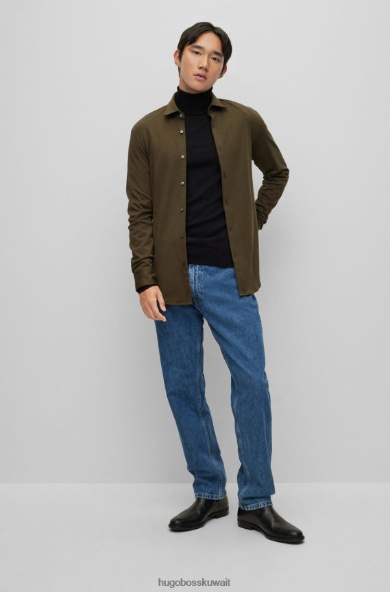 4TFNJN3760 أسود Hugo Boss سترة هوغو السوداء ذات الياقة المدورة ذات المقاس النحيف من الصوف البكر