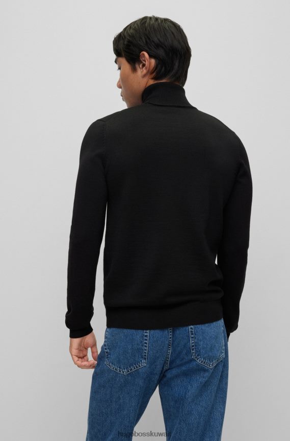 4TFNJN3760 أسود Hugo Boss سترة هوغو السوداء ذات الياقة المدورة ذات المقاس النحيف من الصوف البكر