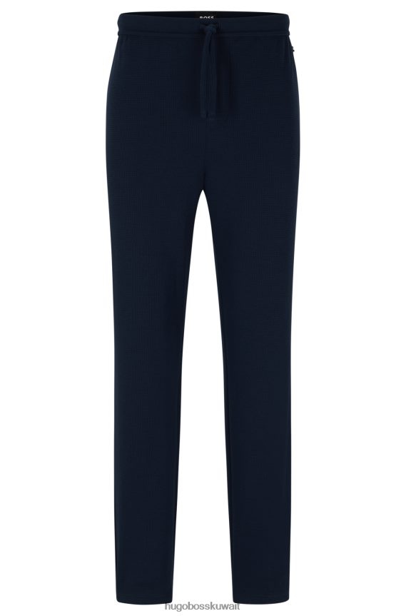 4TFNJN3762 أزرق غامق Hugo Boss بيجامة ذات هيكل وافل من مزيج القطن باللون الأزرق الداكن