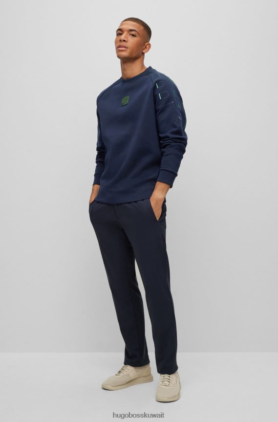 4TFNJN3763 أزرق غامق Hugo Boss سويت شيرت من مزيج القطن باللون الأزرق الداكن بقصة عادية مع شعار هوغو المطرز