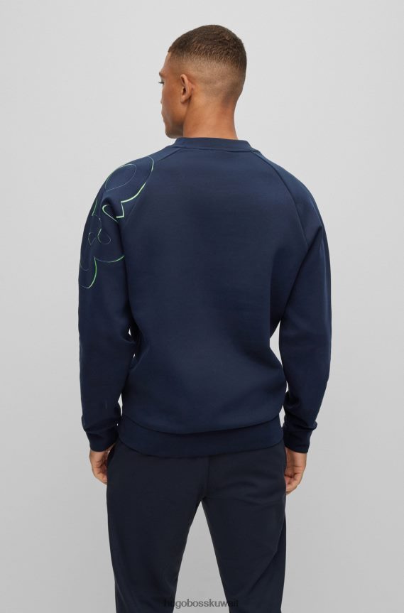 4TFNJN3763 أزرق غامق Hugo Boss سويت شيرت من مزيج القطن باللون الأزرق الداكن بقصة عادية مع شعار هوغو المطرز