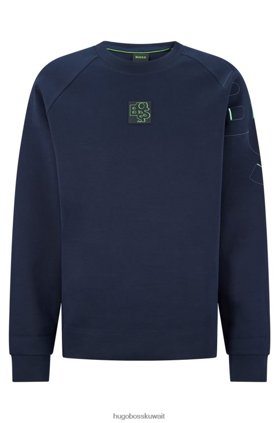 4TFNJN3763 أزرق غامق Hugo Boss سويت شيرت من مزيج القطن باللون الأزرق الداكن بقصة عادية مع شعار هوغو المطرز