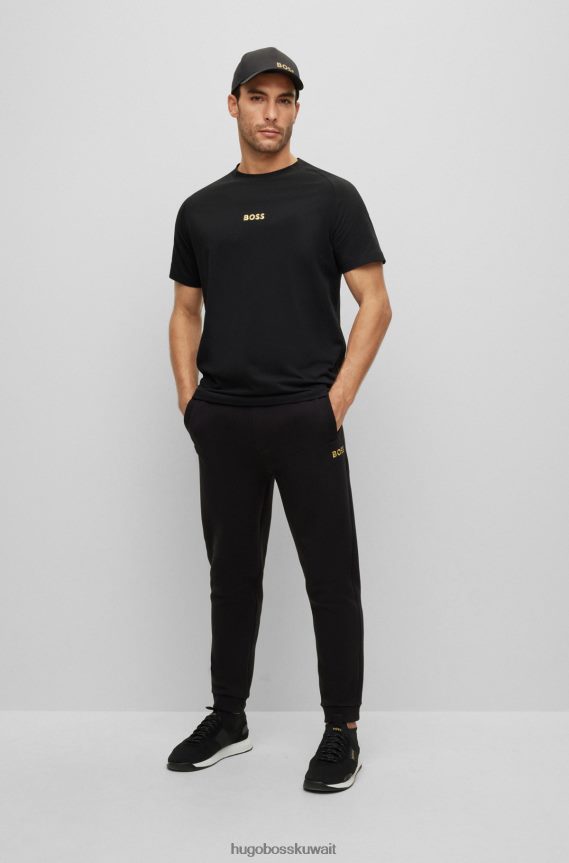 4TFNJN3771 أسود Hugo Boss تي شيرت من الجيرسي القطني مع عمل فني وشعارات هوغو باللون الأسود