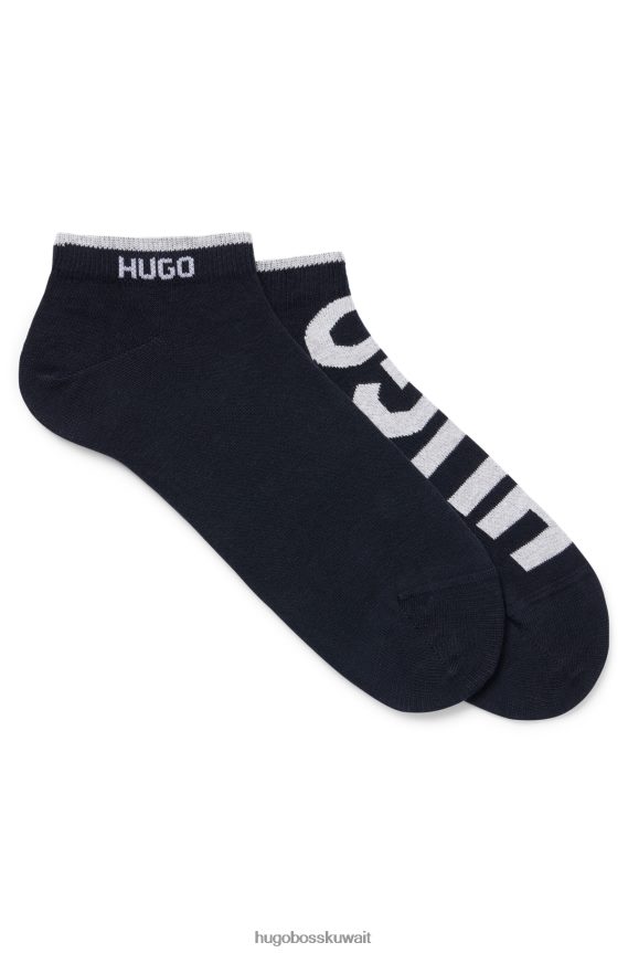 4TFNJN3773 أزرق غامق Hugo Boss Hugo حزمة من اثنين من جوارب الكاحل باللون الأزرق الداكن من مزيج القطن