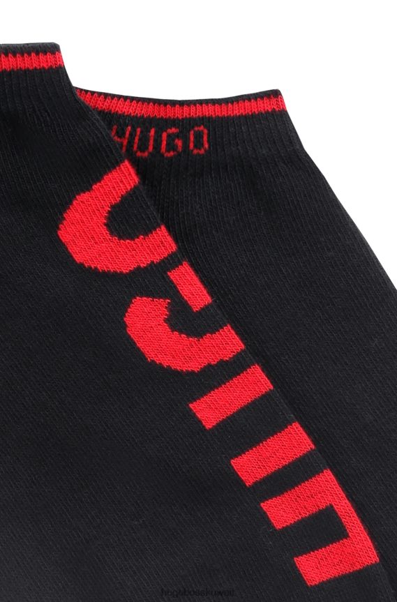 4TFNJN3775 أسود Hugo Boss حزمة من اثنين من الجوارب للكاحل من مزيج القطن باللون الأسود
