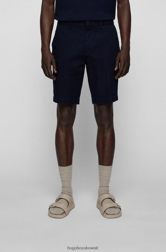 4TFNJN3777 أزرق غامق Hugo Boss شورت بقصّة ضيّقة من قطن هيوغو المطاطي، باللون الأزرق الداكن