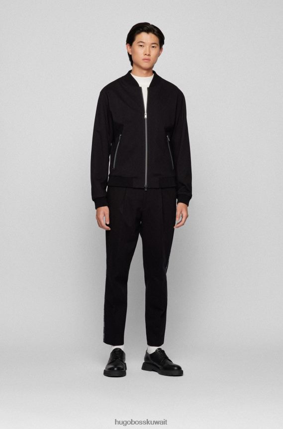 4TFNJN3789 أسود Hugo Boss سترة ضيقة مصنوعة من الجيرسيه المطاطي مع سحاب أسود من هوغو