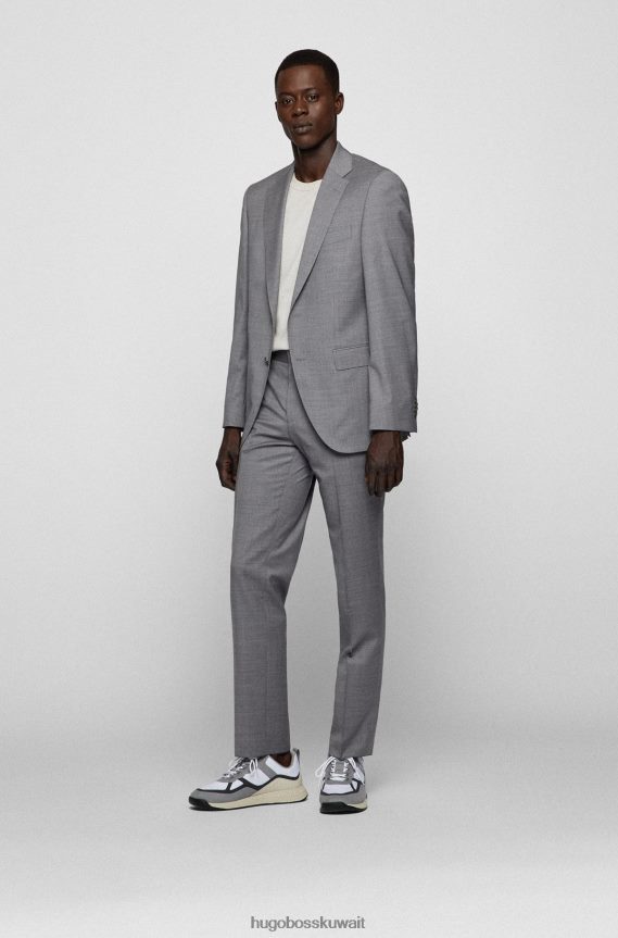 4TFNJN3790 رمادي Hugo Boss بدلة رمادية بقصة عادية مصنوعة من صوف هوغو البكر بنمط دقيق